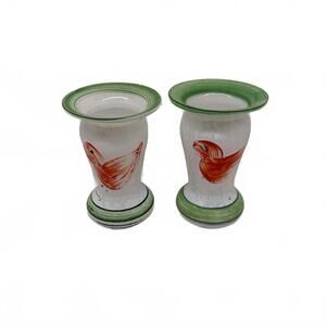 Pair of MCM vintage ceramic jack-in-the-pulpit vases with hand-painted birds